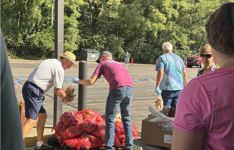 Picking up trash in parking lot